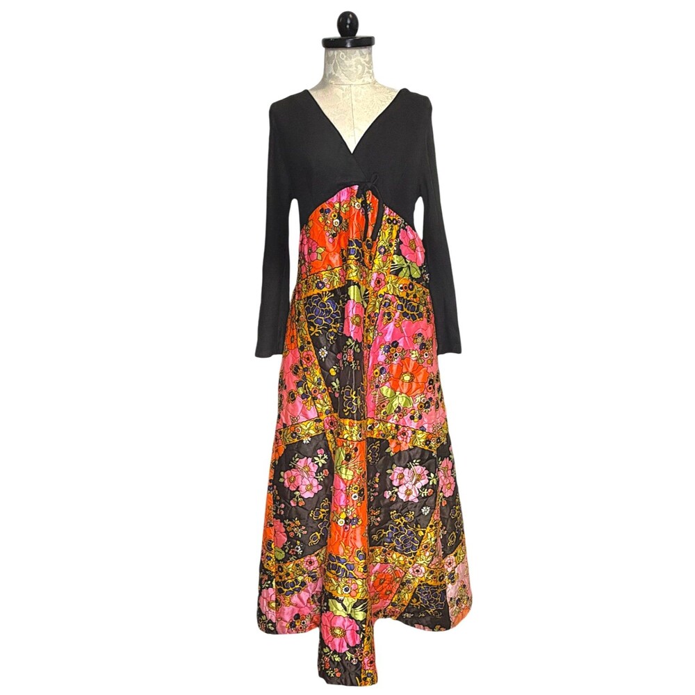 Vintage Boho Quilted Long Sleeve Maxi Dress ILGWU